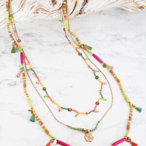 AY1501 THREE-STRAND LAYERED BEAD NECKLACE