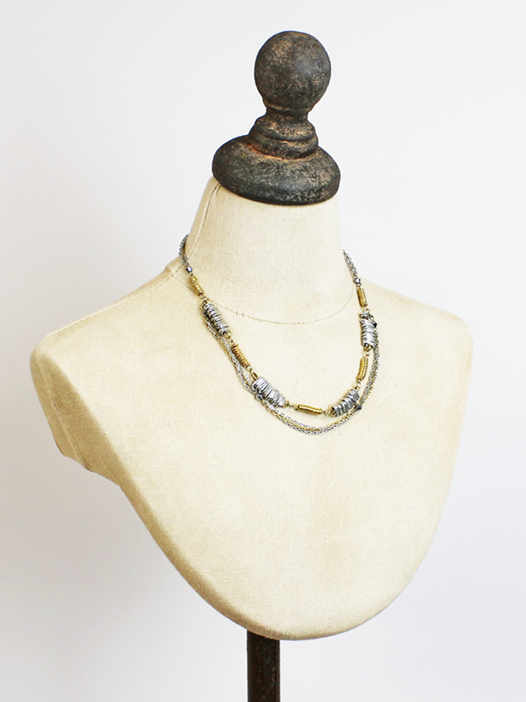NP1007 SHORT MIXED METAL DOUBLE-STRAND CHAIN NECKLACE